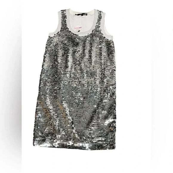 NWT women’s LOVE MOSCHINO silver tank sequin mini dress sz 2 - Picture 1 of 8
